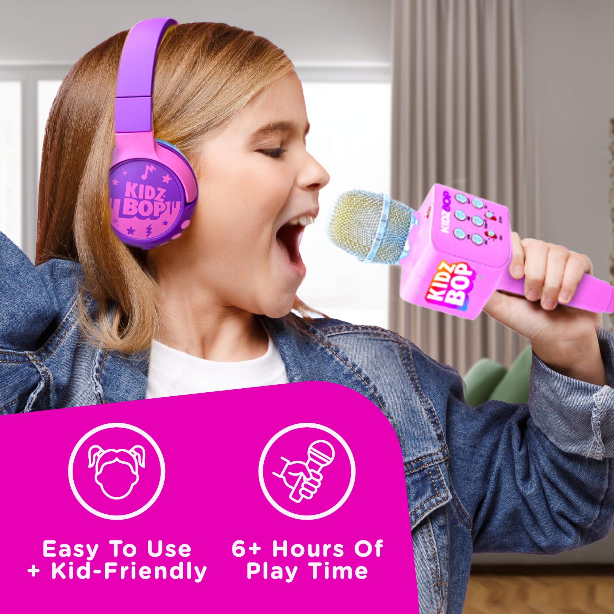 Move2Play Kidz Bop microphone delivers high quality sound for home performances.