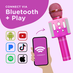 Move2Play microphone shown connected via Bluetooth for wireless singing.