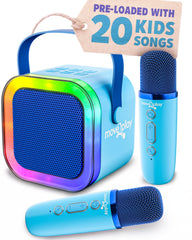 Move2Play Mini Karaoke Machine front view with built-in songs and kid-friendly lights.