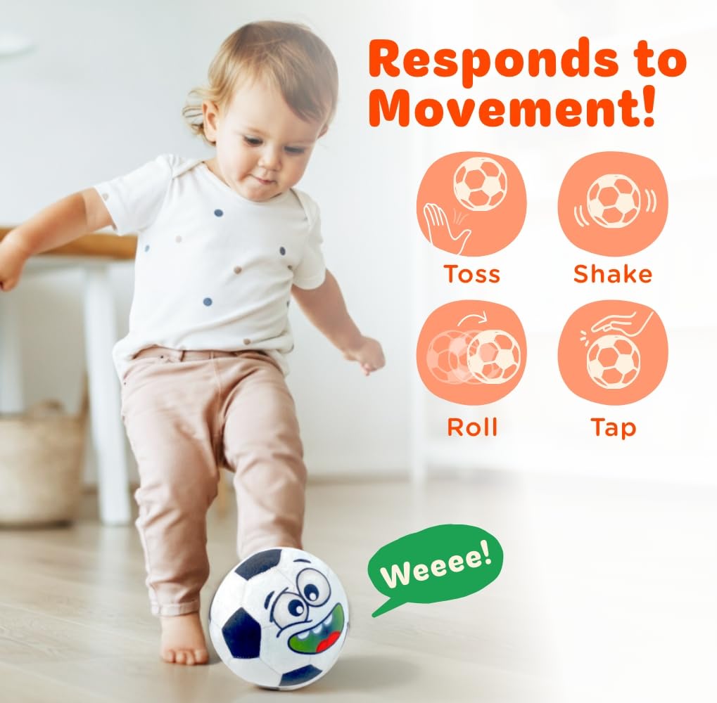Move2Play soft plush ball is machine-washable for easy cleanup