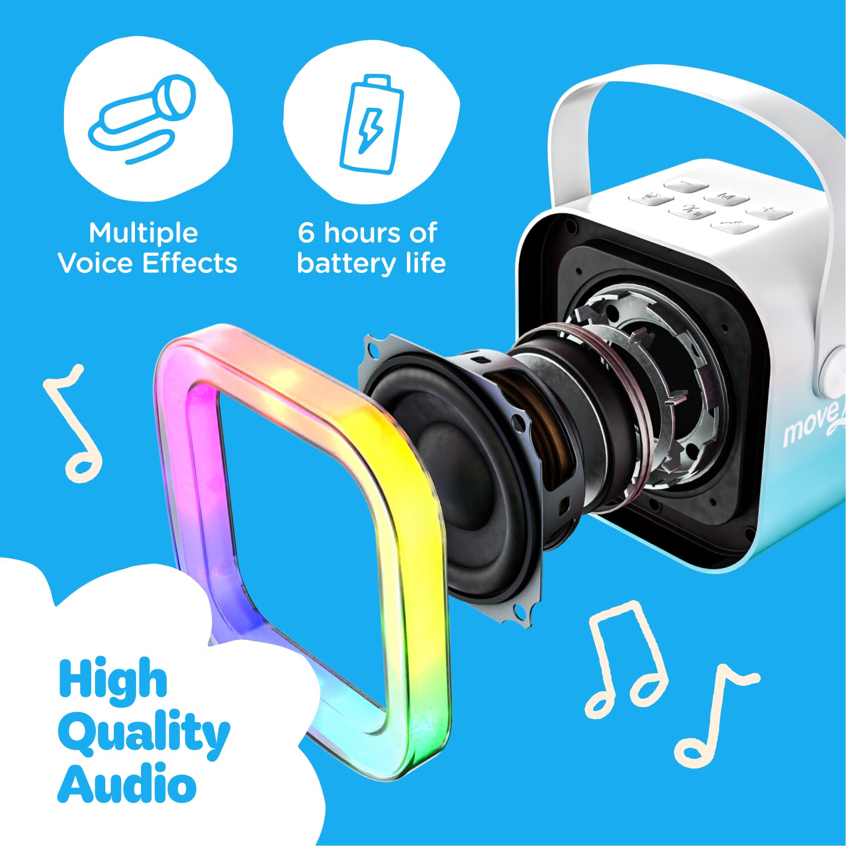 Move2Play rechargeable battery supports hours of play.