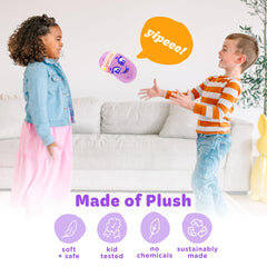 Move2Play Spud sensors react to tosses and taps with humorous prompts.