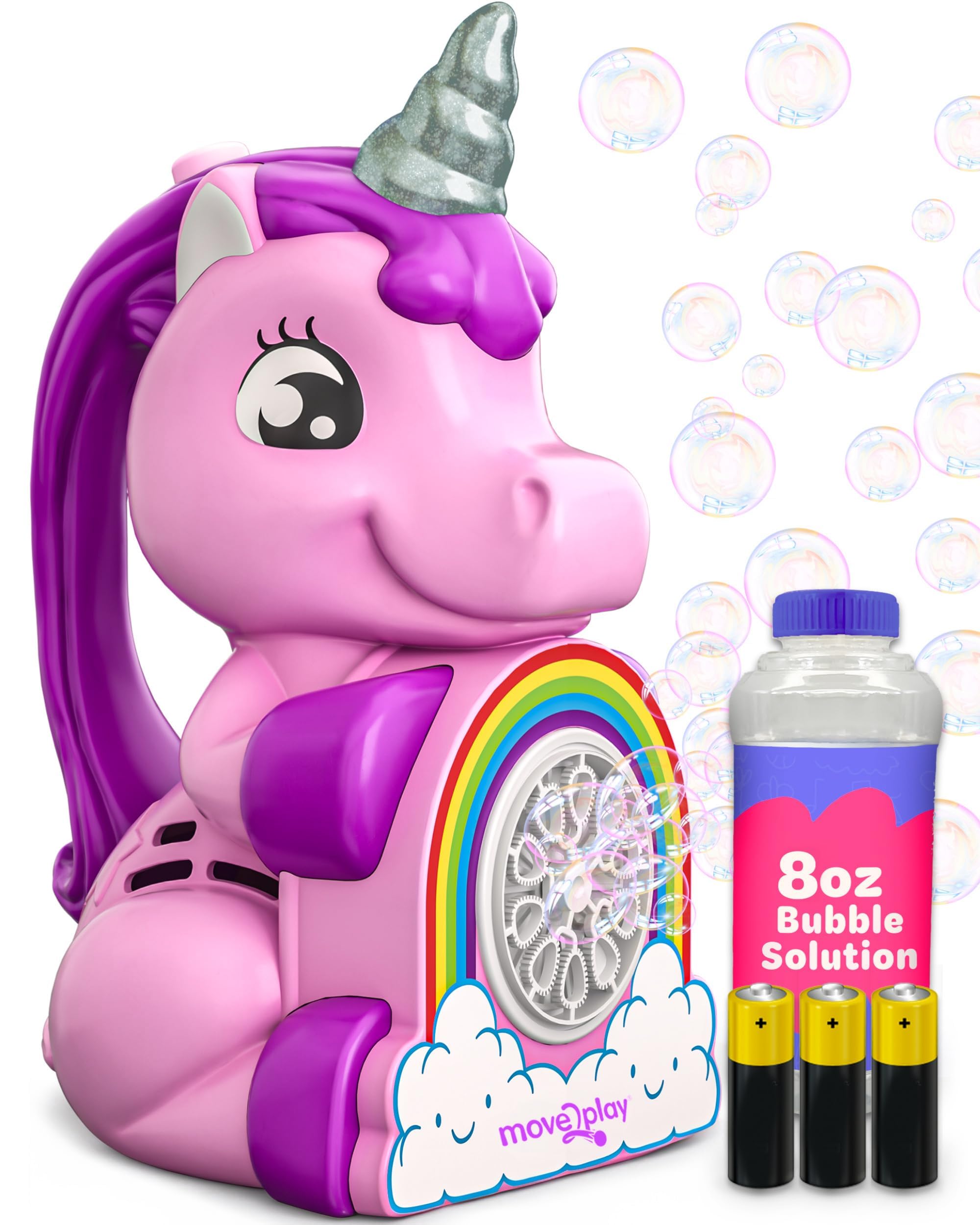 Move2Play unicorn bubble blower handheld design for active outdoor play.