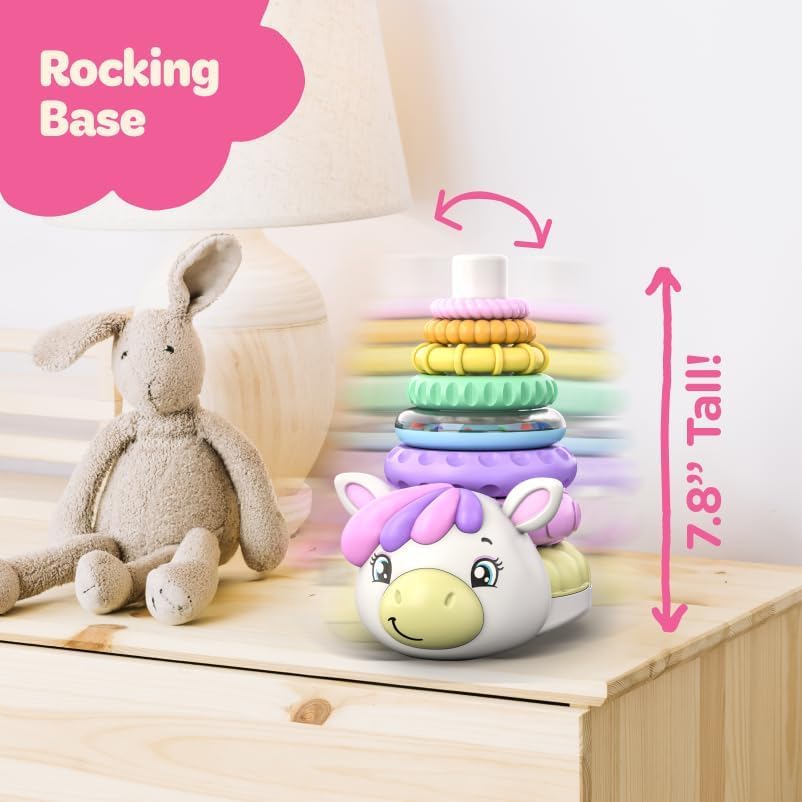 Move2Play unicorn toy supports early motor skills and stacked play