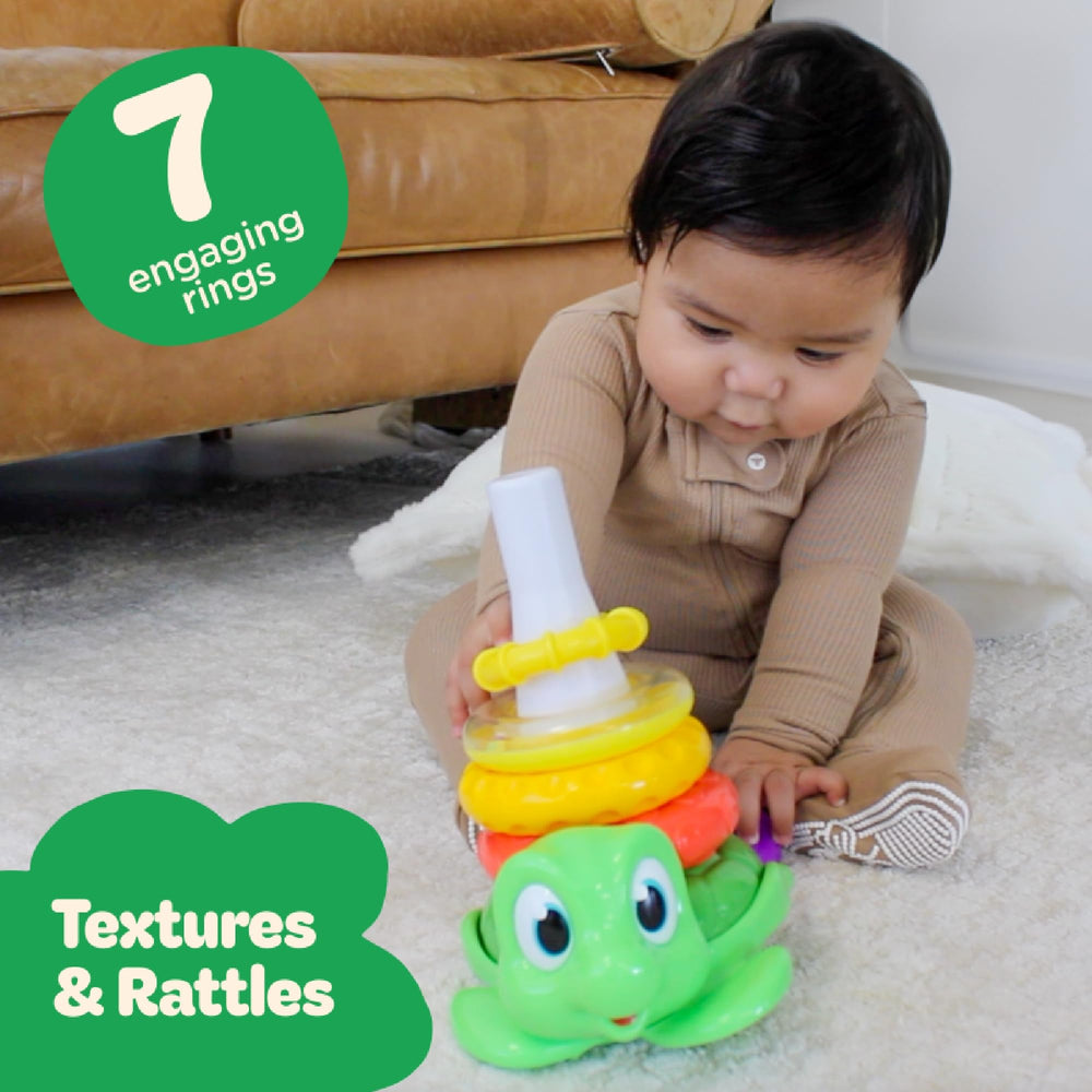 Move2Play unicorn ring stack featuring a playful rattle for sensory engagement.