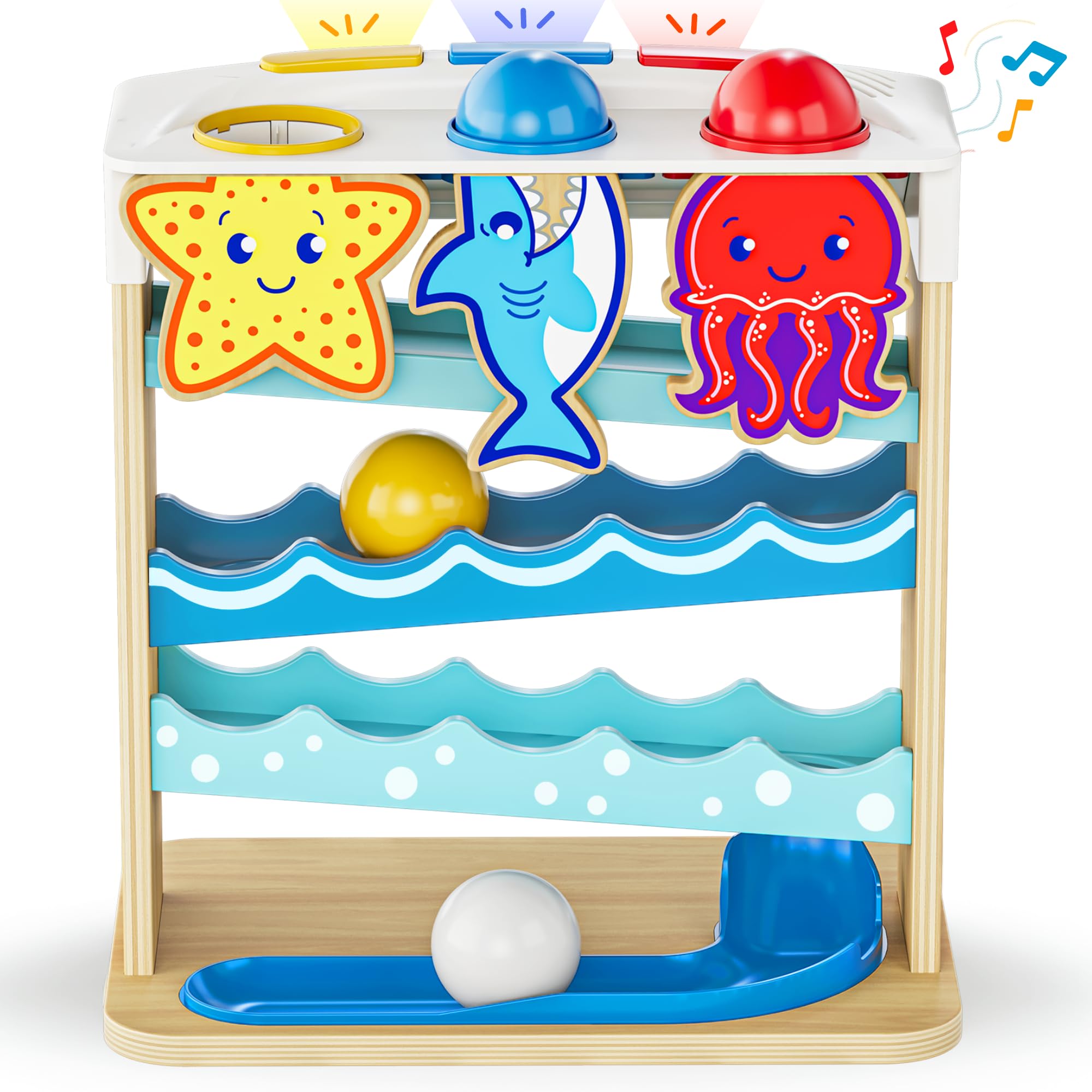 Move2Play Wooden Ocean Friends fish characters entertain while teaching colors and numbers.