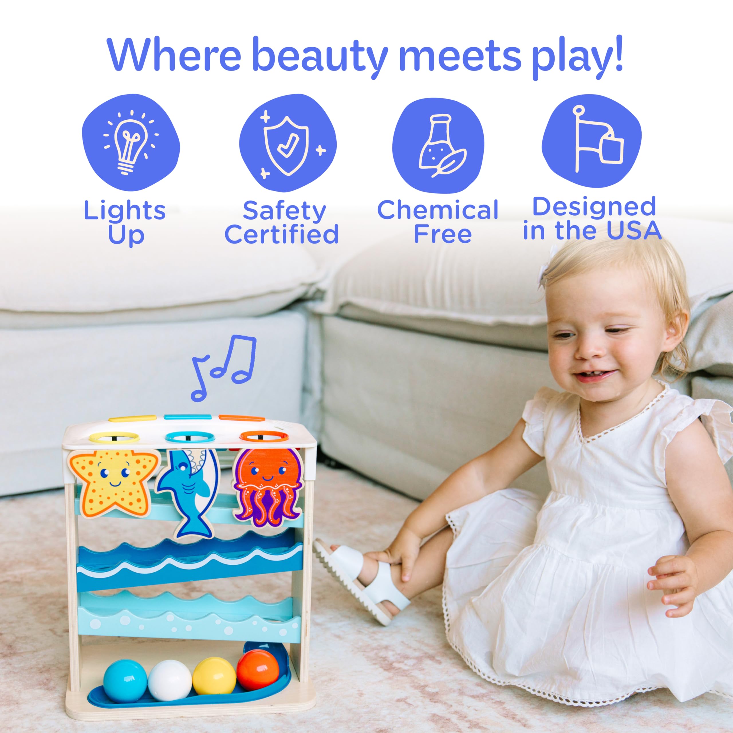 Move2Play Wooden Ocean Friends safe materials reassure parents about kid-friendly design.