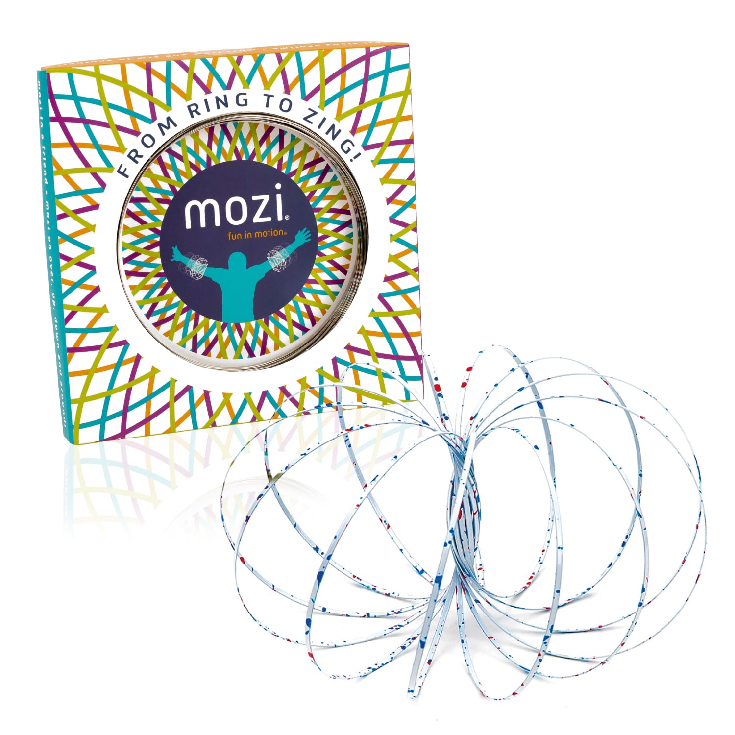 Mozi Geometric Magic Flow Bracelet in white splatter spinning in motion for engaging hands-on fun.