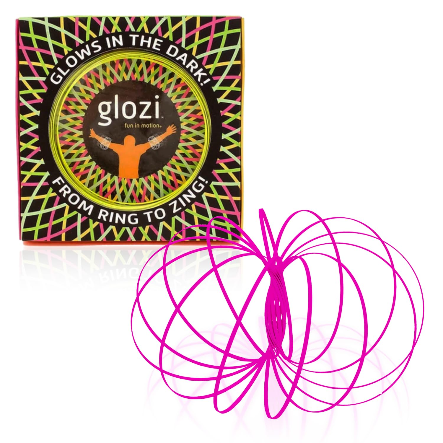 Mozi Glozi pink geometric flow bracelet closed, ready to glow.