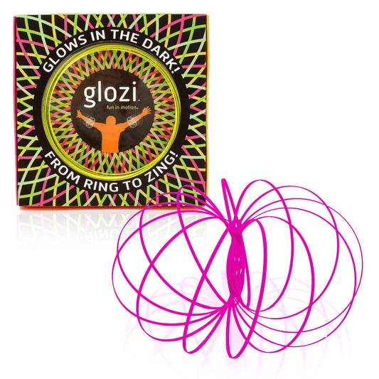 Mozi Glozi pink geometric flow bracelet closed, ready to glow.