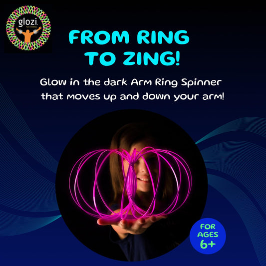 Mozi Glozi glowing rings in motion creating a mesmerizing display.