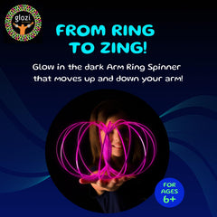 Mozi Glozi glowing rings in motion creating a mesmerizing display.