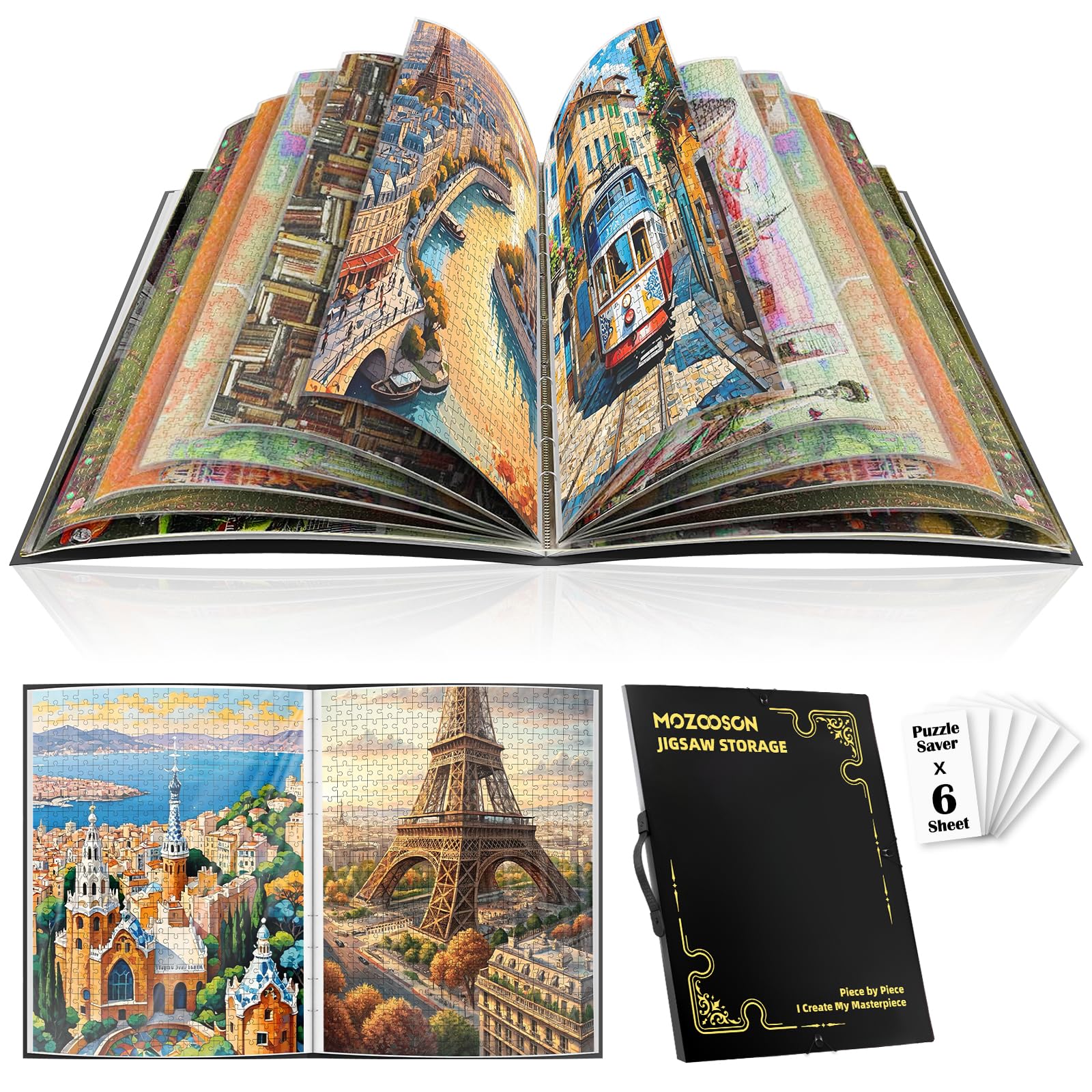 MOZOOSON Puzzle Folder open view highlights organized storage for easy puzzle access