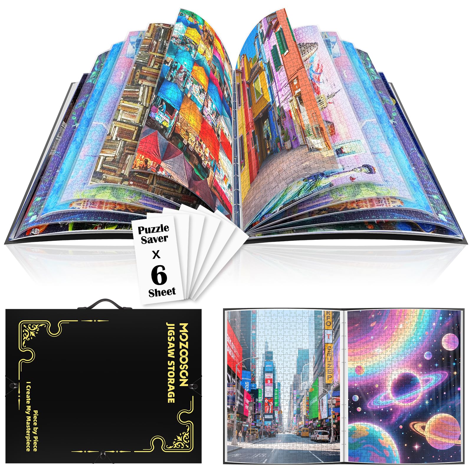 Mozooson puzzle storage with 25 pockets keeps 1000-piece sets neatly organized