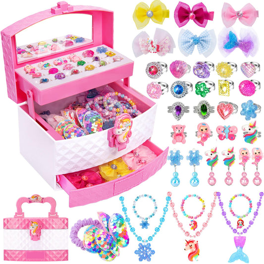 MOZXEBOK jewelry toys for girls rings and bracelets showcase versatile dress-up play for imaginative kids.
