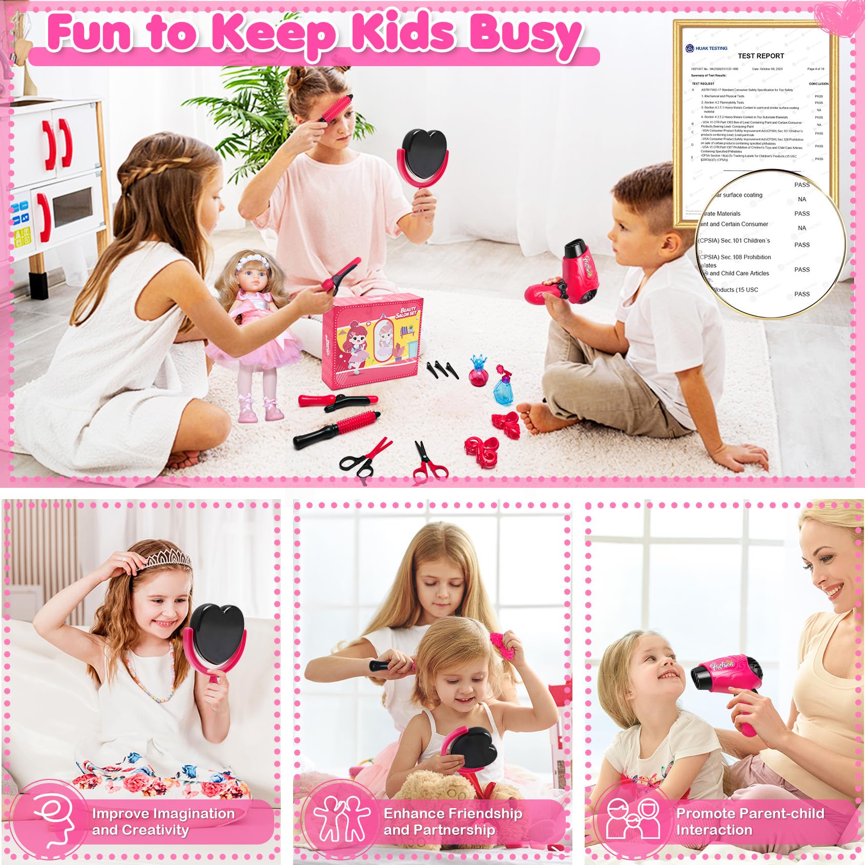MOZXEBOK Kids Hair Salon Set hair dryer — realistic sounds enhance role-play
