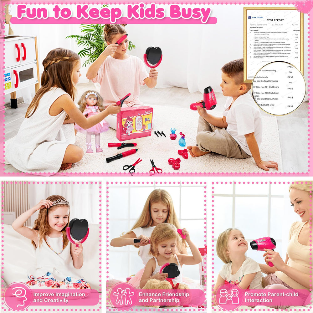 MOZXEBOK Kids Hair Salon Set hair dryer — realistic sounds enhance role-play