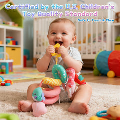 MPQMPQ crinkle plush toy adds tactile variety for tiny fingers.