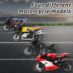 MQDMINI four-pack pull-back motorcycles, durability tested, drop resistant and sturdy.