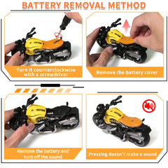 MQDMINI four-pack pull-back motorcycles, friction-drive action in motion, no batteries needed.