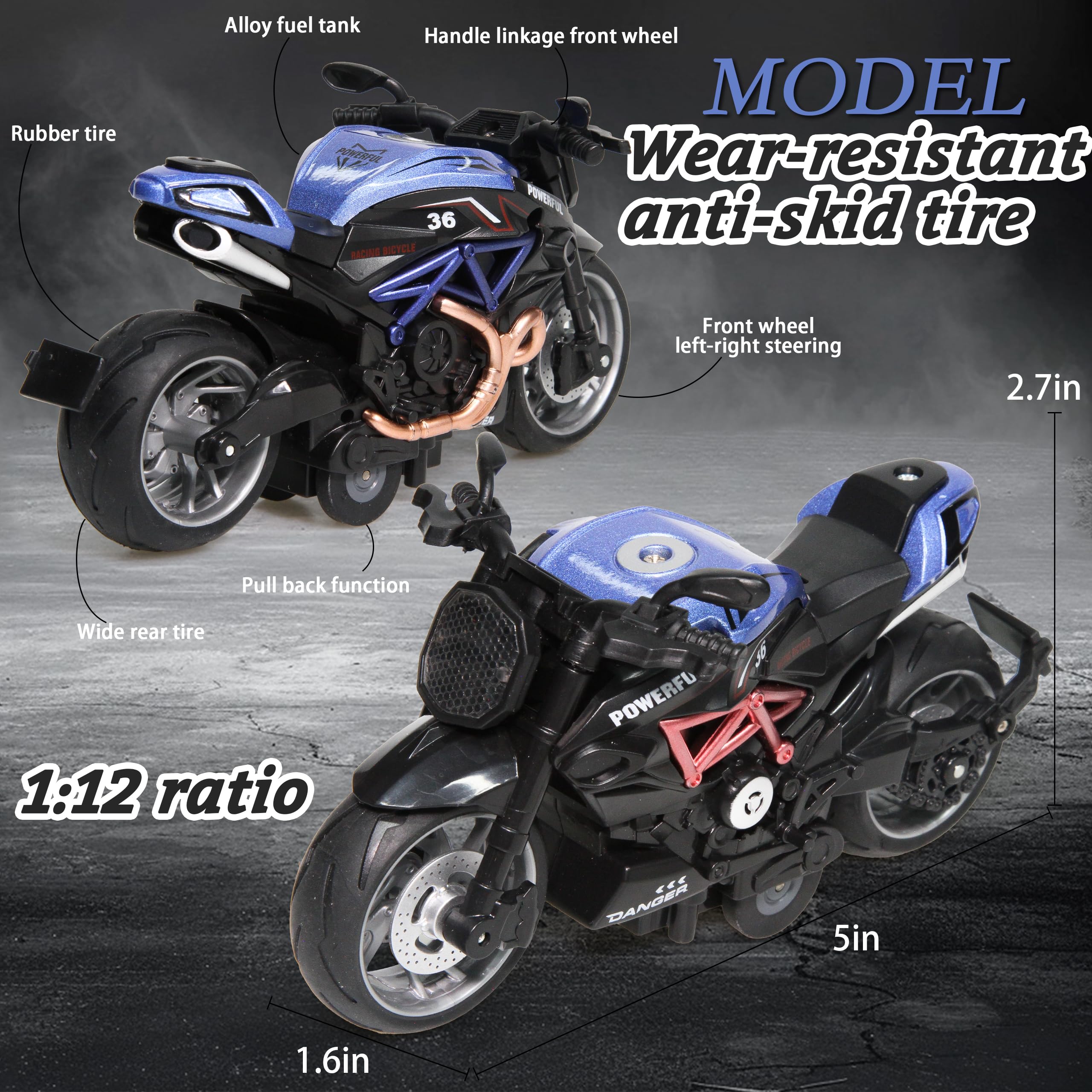 MQDMINI four-pack pull-back motorcycles, kids playing together, encourages sharing and cooperative games.