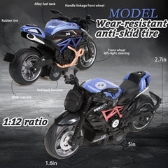 MQDMINI four-pack pull-back motorcycles, kids playing together, encourages sharing and cooperative games.