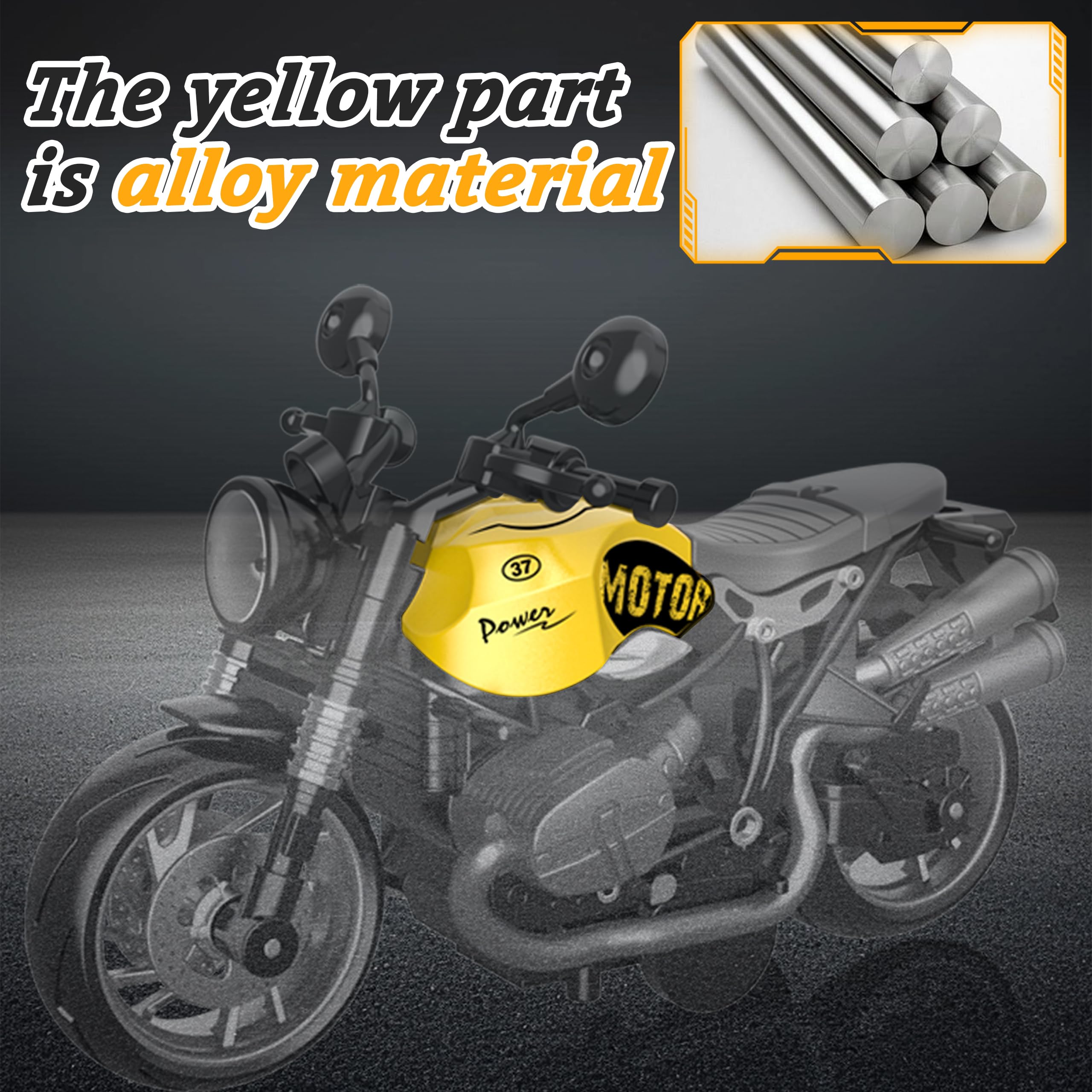 MQDMINI four-pack pull-back motorcycles, sound effects, engaging auditory feedback during play.