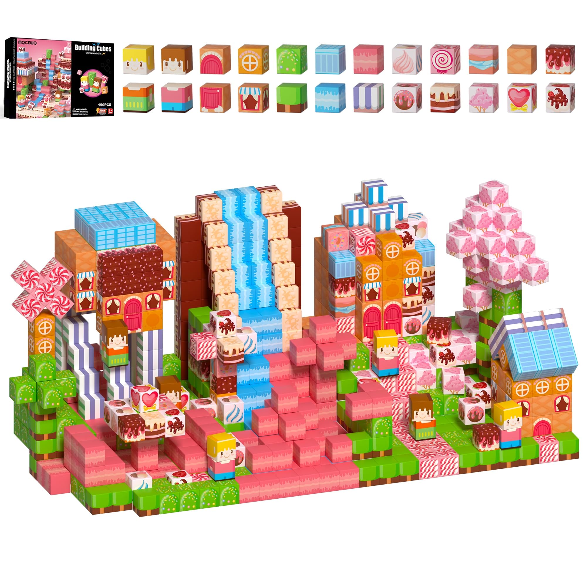 MQGEWQ pink princess blocks for creative play and STEM learning.