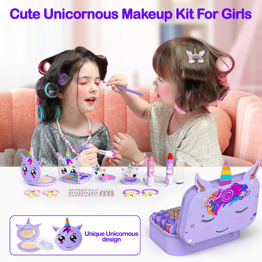 Mqsiuve 2-in-1 makeup set shown for pretend play and quick styling.