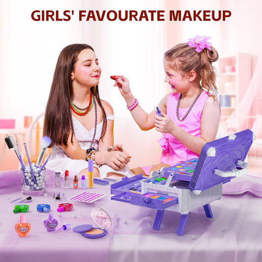 Mqsiuve Kids Makeup Kit with dressing-table stand provides stable table setup.