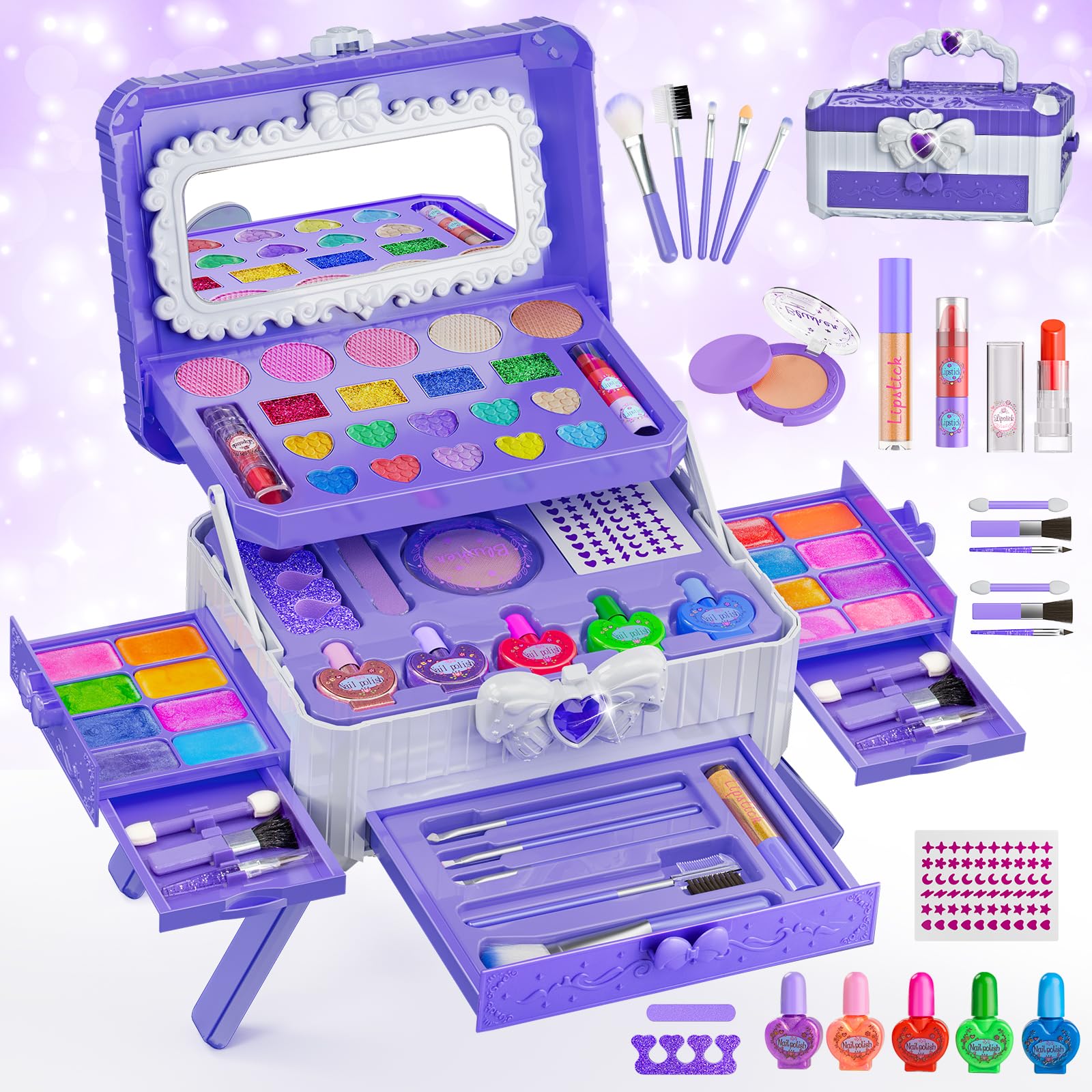 Mqsiuve Kids Makeup Kit with mirror supports imaginative play.