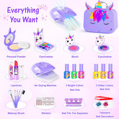 Mqsiuve Kids Makeup Kit nail dryer speeds up finishing touches.