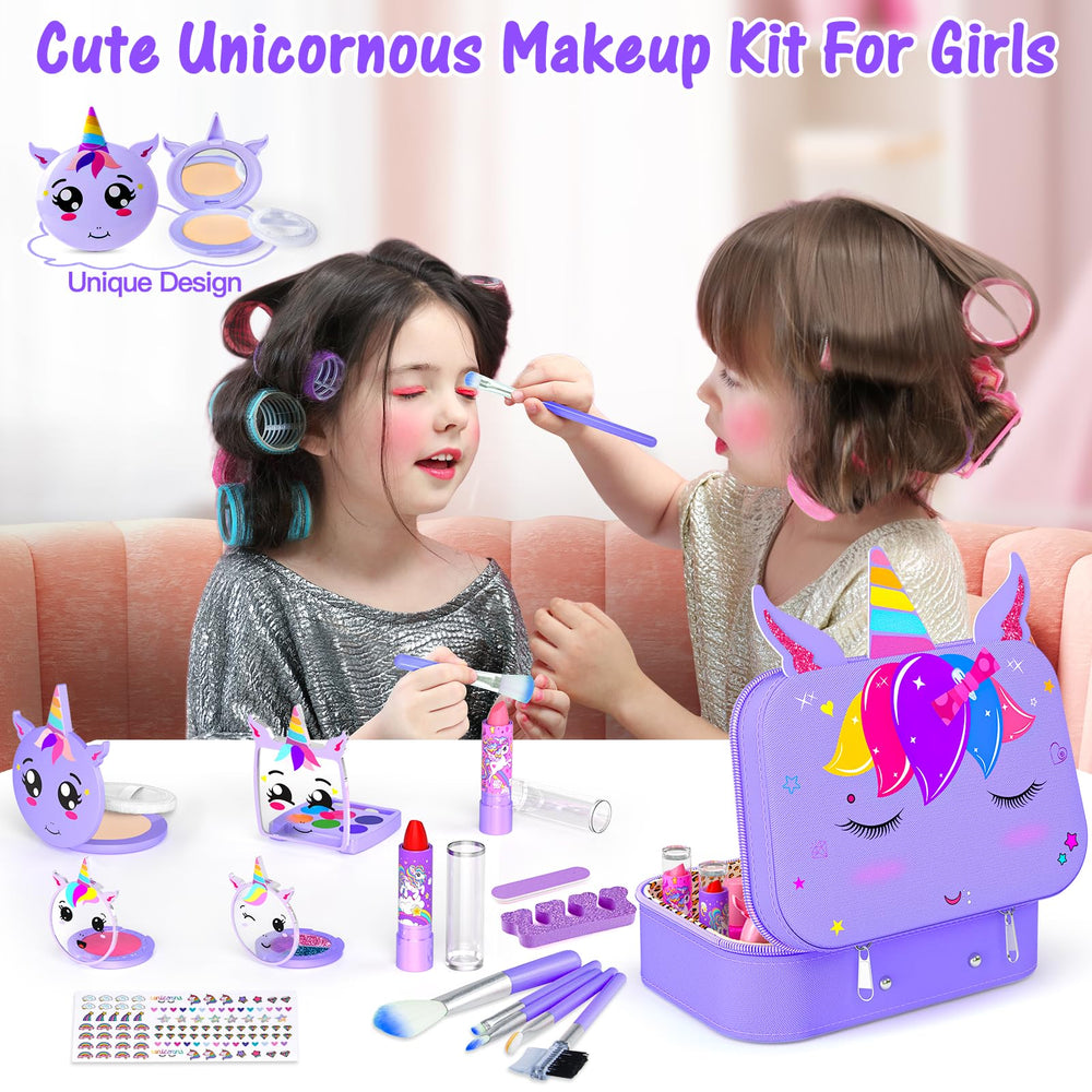 Mqsiuve Kids Makeup Kit washable palettes with vibrant colors for mess-free practice.