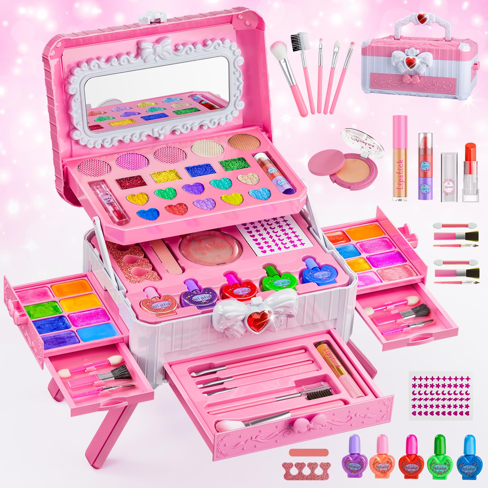 Mqsiuve kids makeup set with mirror for imaginative play and grooming.