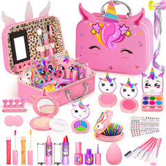 Mqsiuve Little Girls Makeup Kit case with mirror for organized pretend play.
