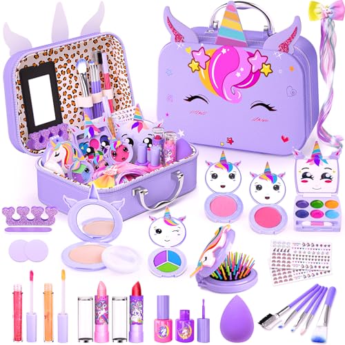 Mqsiuve little girls makeup kit in unicorn case for safe pretend play