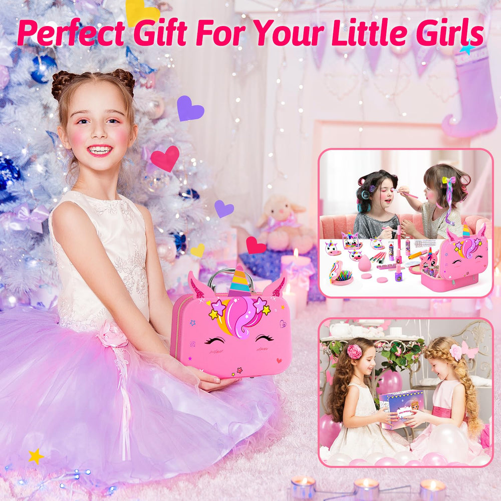 Mqsiuve Little Girls Makeup Kit wig with hair clip adds playful costume styling.