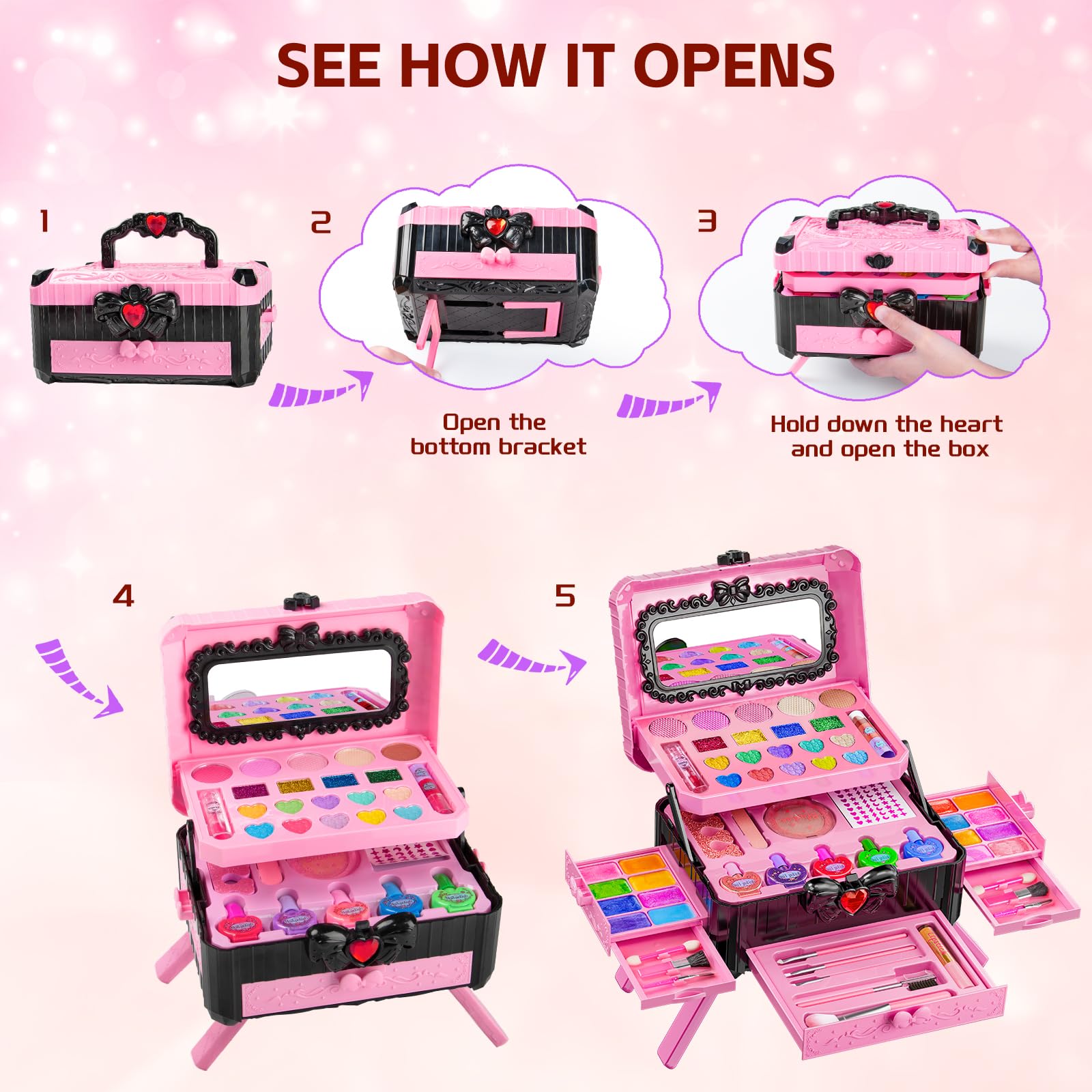 Mqsiuve mirror and dressing table feature for realistic pretend styling sessions.