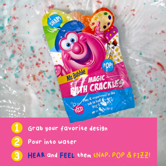 Mr. Bubble Magic Bath Crackles 12-pack view highlighting convenient multi-pack for playful baths