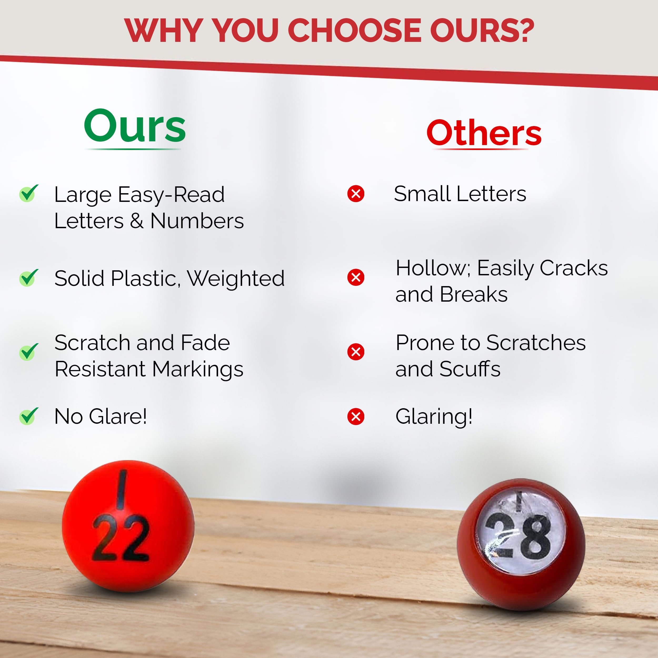 MR CHIPS green bingo balls offer bright contrast for lively game sessions.
