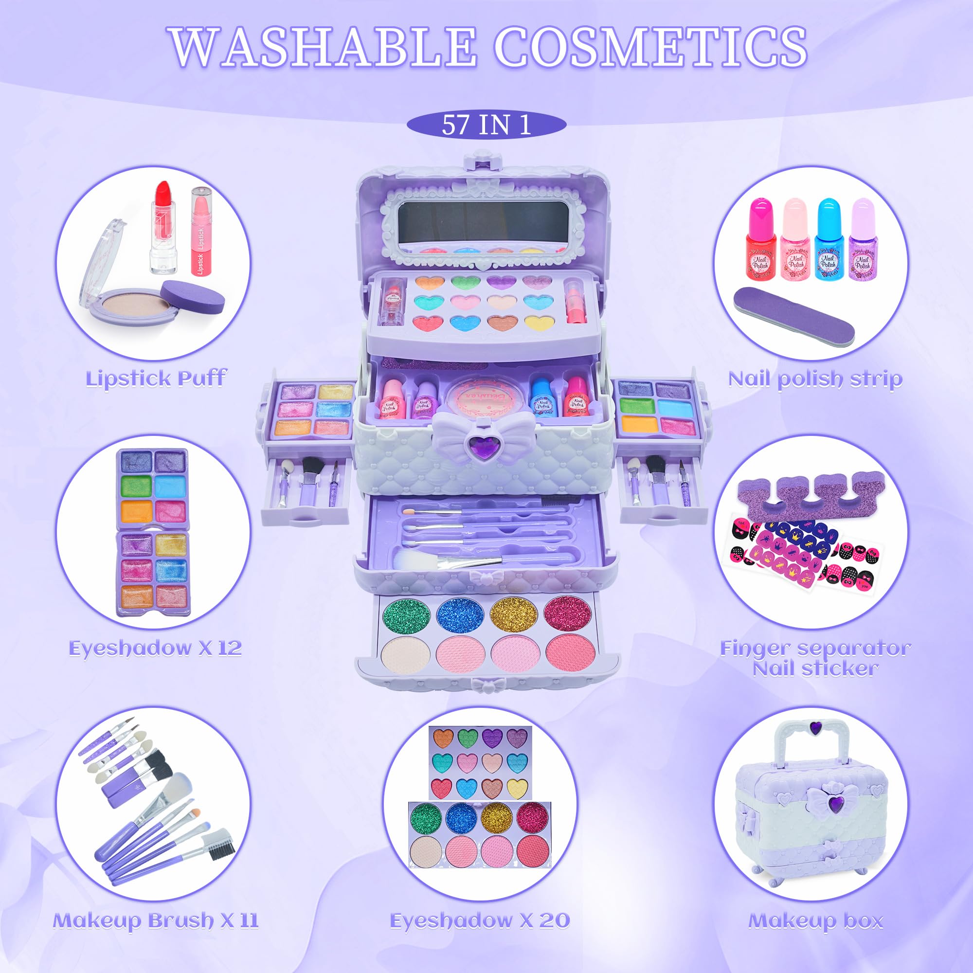 Mrabbitoo eye shadows, blush, and nail polish kit for pretend makeup sessions