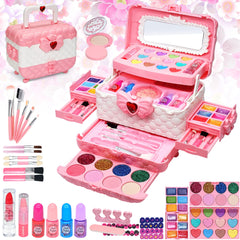Mrabbitoo kids makeup set 57-piece with pink carry case for organized pretend play