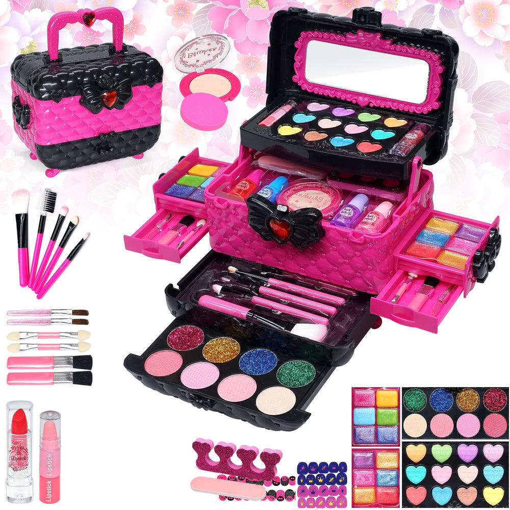 Mrabbitoo Rose 57-piece makeup set enables imaginative play with safe, washable colors.