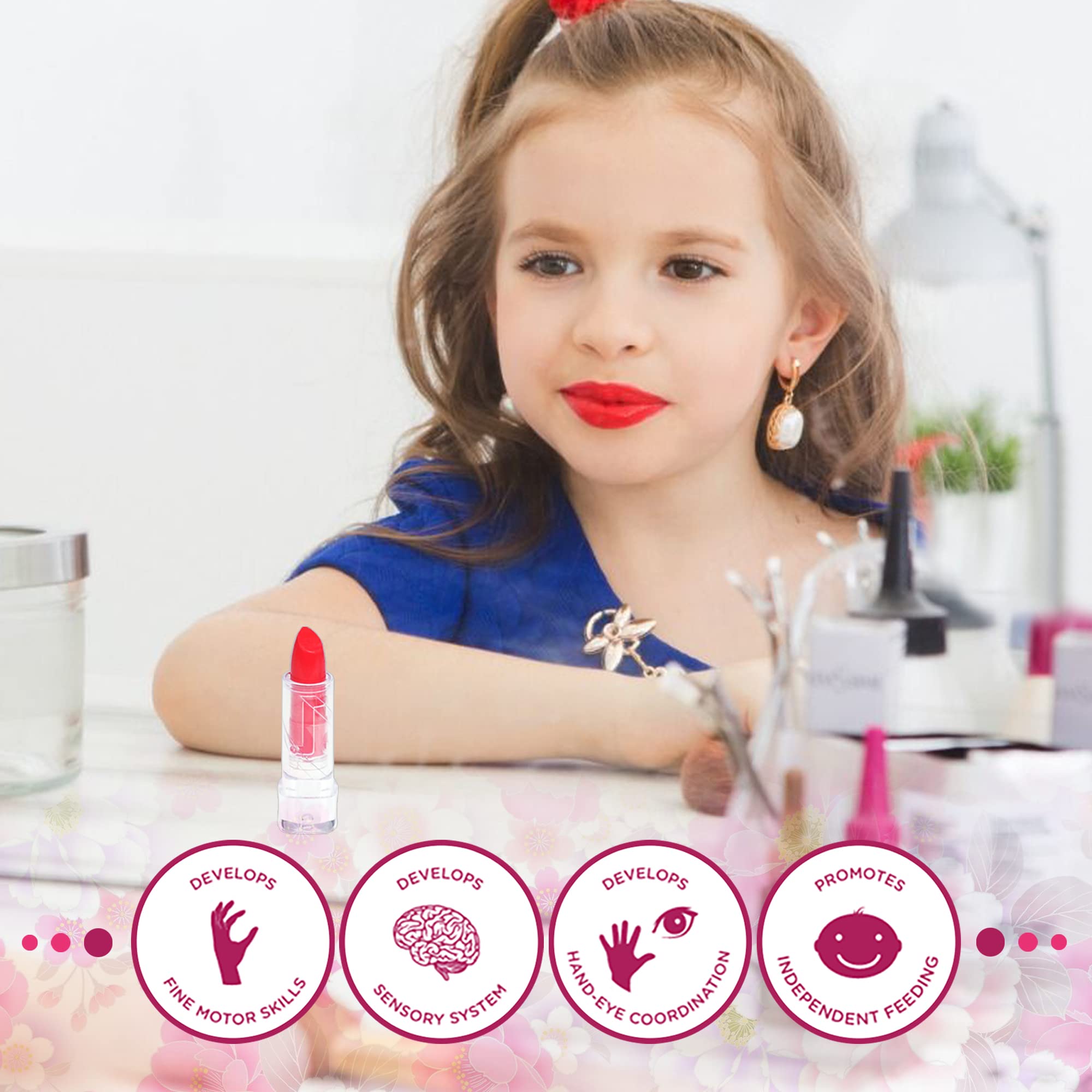 Mrabbitoo Rose lip glosses and lipsticks offer gentle color for playful dress-up.