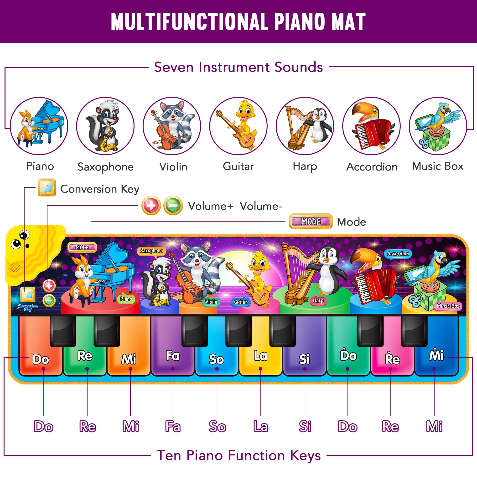 MR.TN baby floor piano mat designed to boost color and instrument recognition