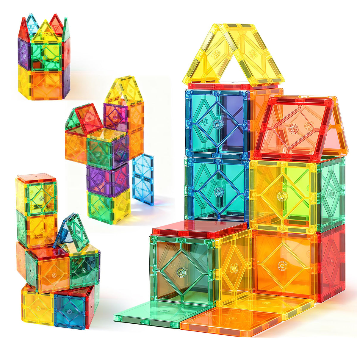 Mruikeny 30-piece magnetic tiles castle assembly for imaginative play and spatial awareness.