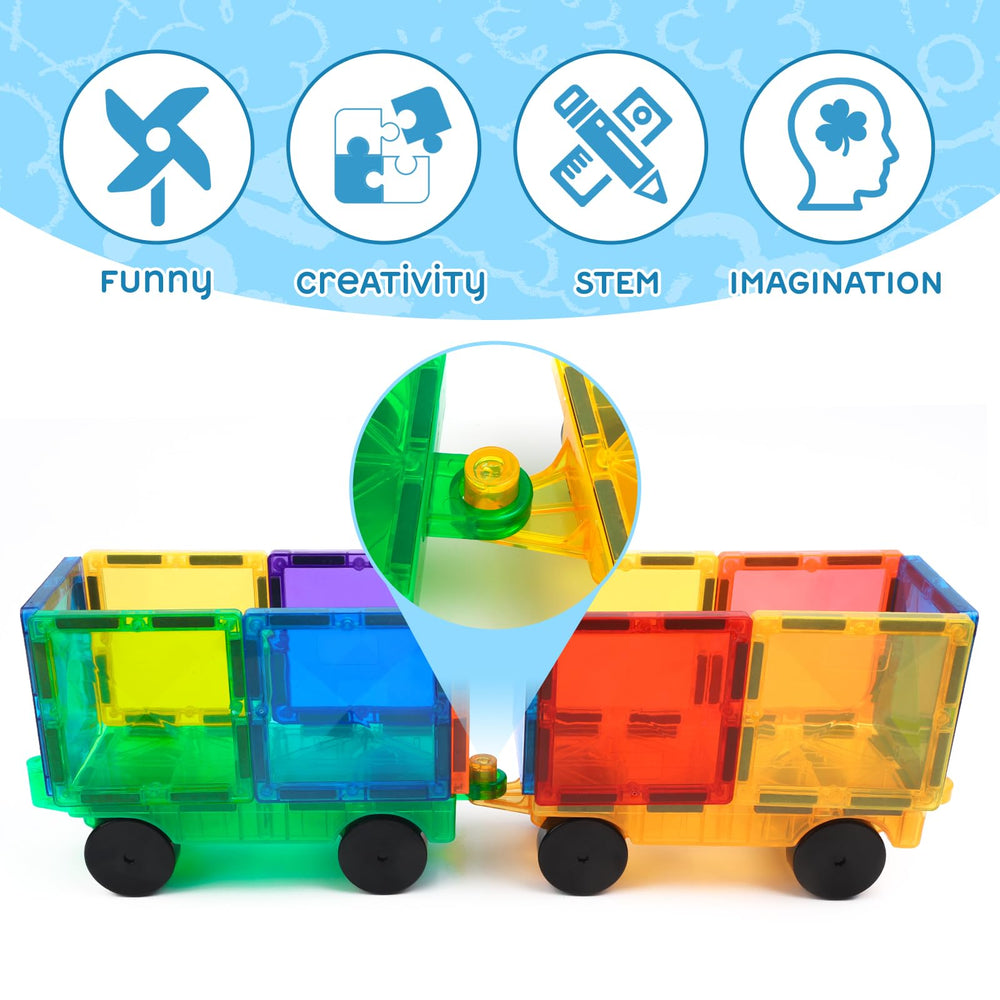 Mruikeny magnetic tiles cars red block supports imaginative car builds.
