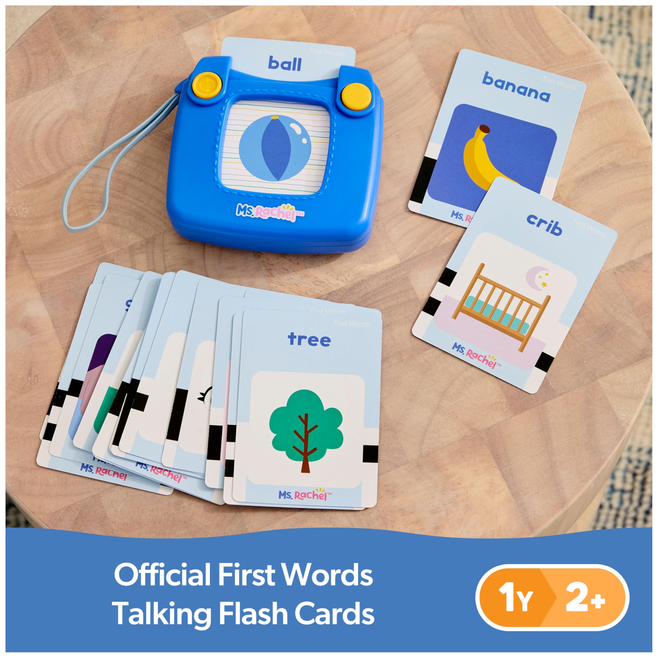 Ms. Rachel cards spread with colorful images, supports vocabulary recognition for toddlers