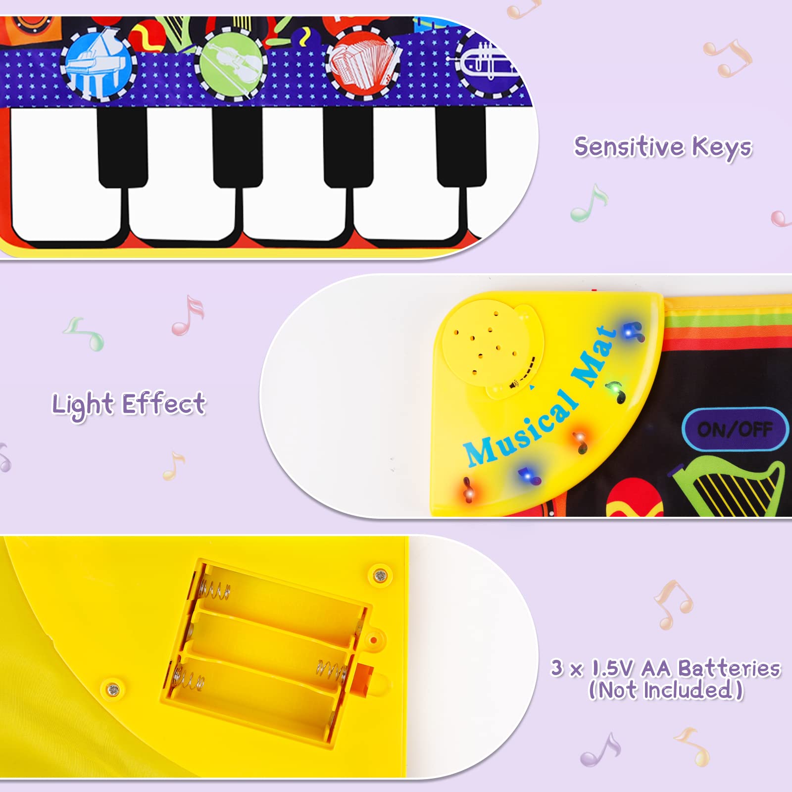 M SANMERSEN piano mat uses 3 AA batteries for lively melodies