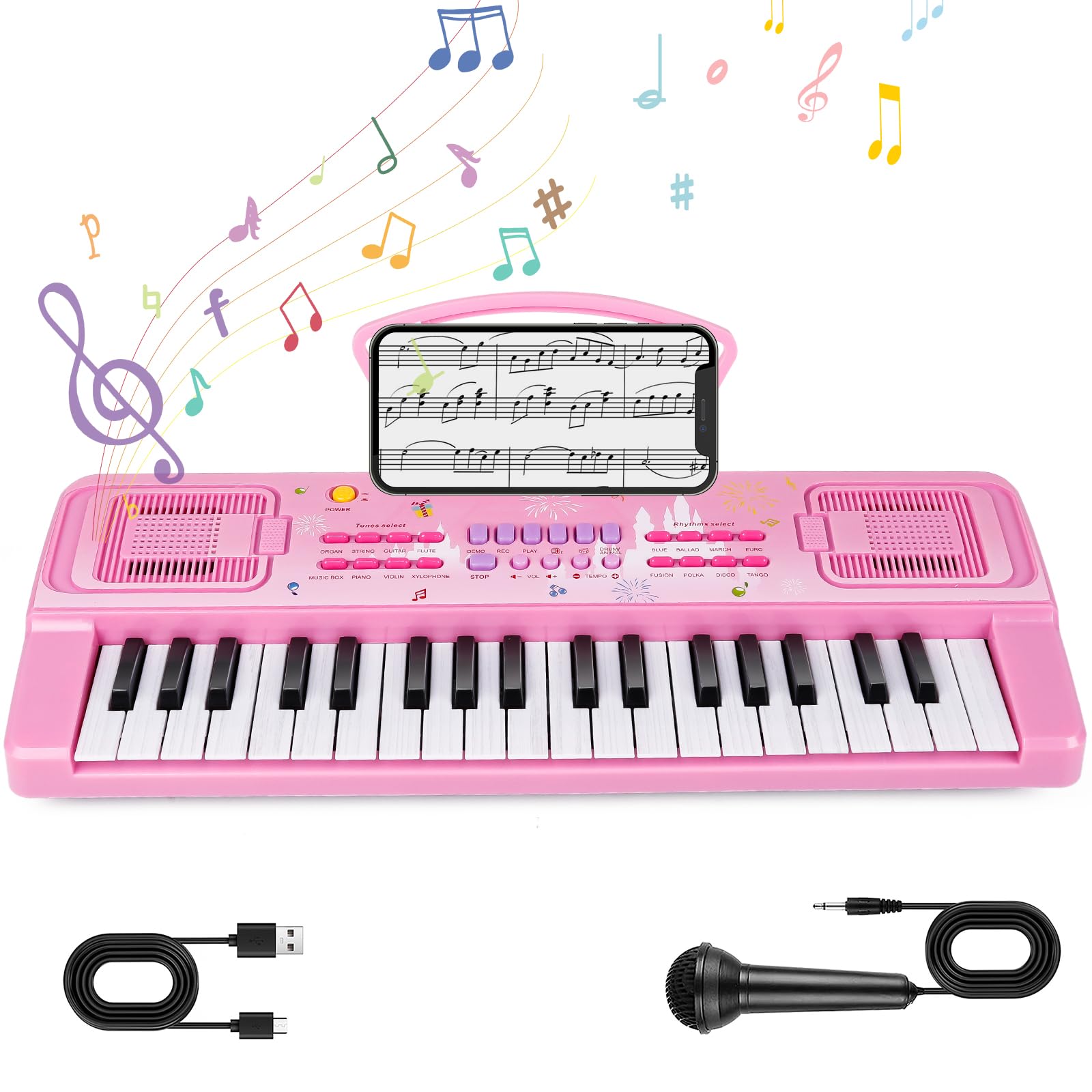M SANMERSEN kids keyboard pink front-view for playful learning